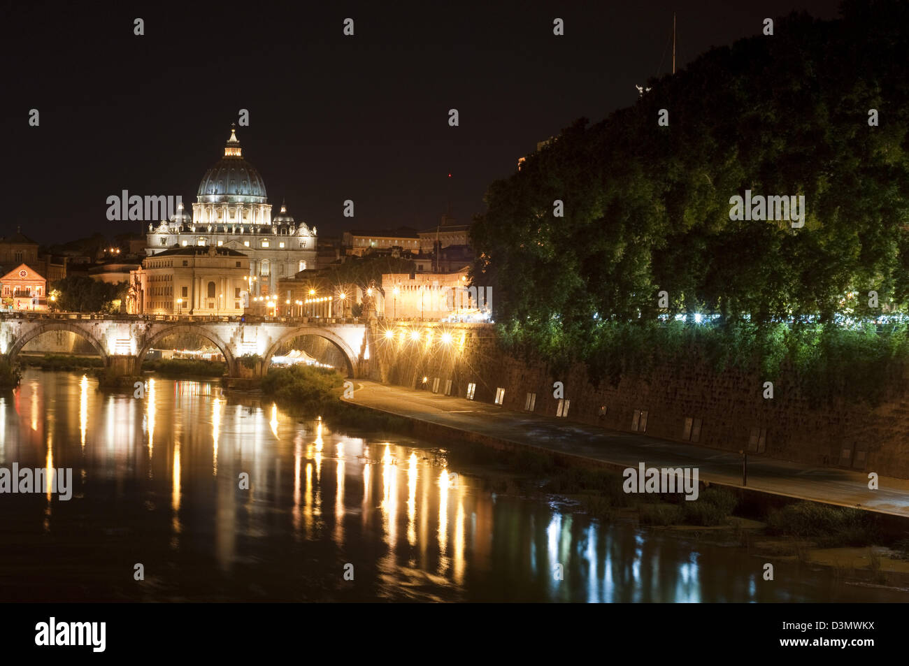 Italy, Lazio, Rome, Vatican, Tevere River Bridge, Saint Peter Basilica, Dome Stock Photo