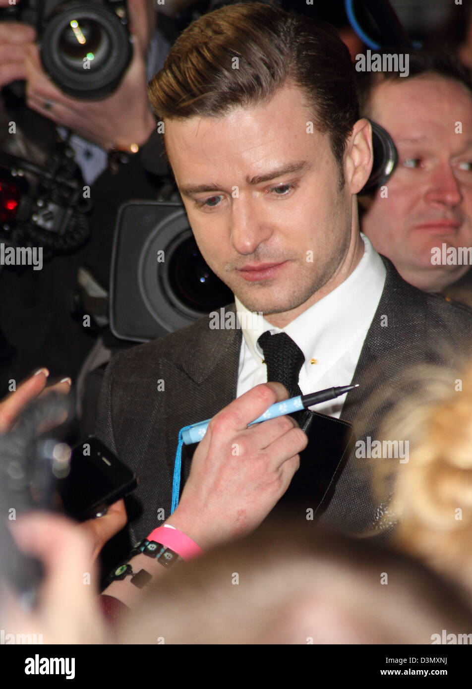 London, UK. 20th February 2013. Justin Timberlake at the The 2013 Brit Awards at the O2 Arena, London - February 20th 2013  Photo by Keith Mayhew/ Alamy Live News Stock Photo