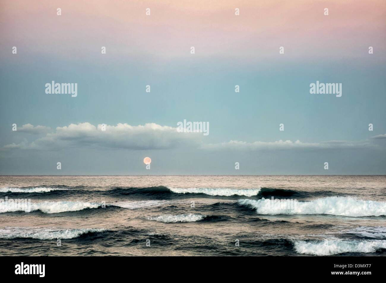 Moonset. Hawaii, The Big Island. Stock Photo