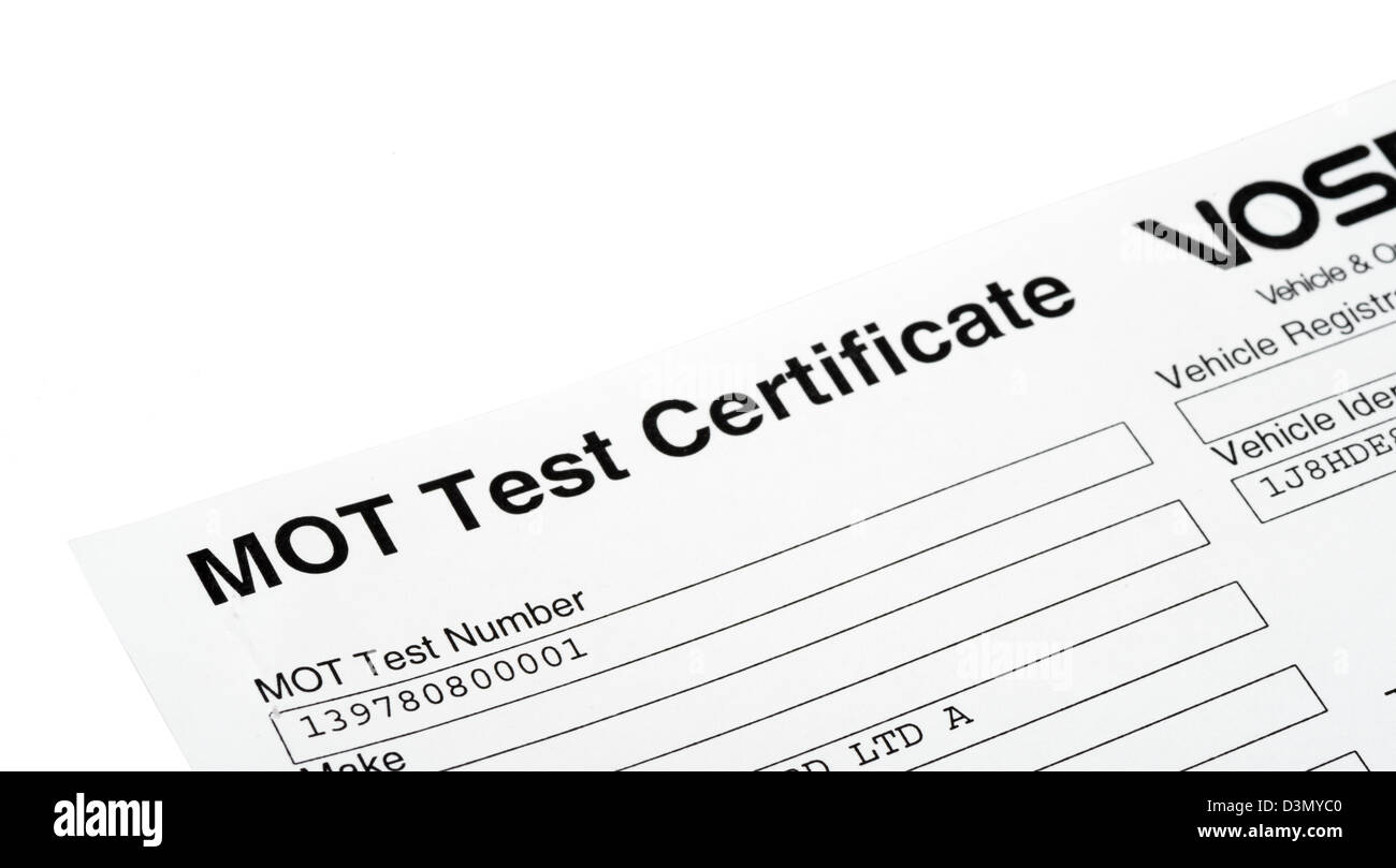 MOT Test Certificate, UK Stock Photo