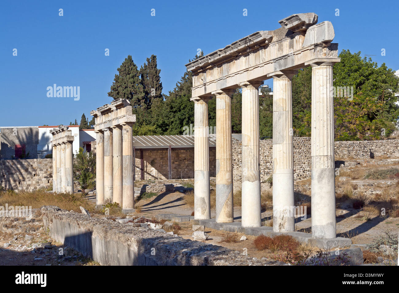 Roman remains in the western archaeological site of Kos Town, on the Greek island of Kos in the dodecanese group Stock Photo