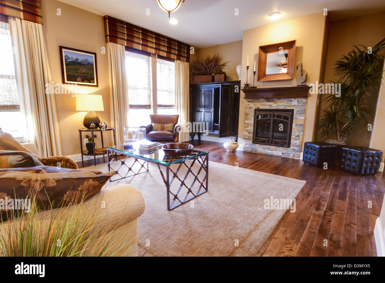 Modern living room with couch and coffee table Stock Photo - Alamy