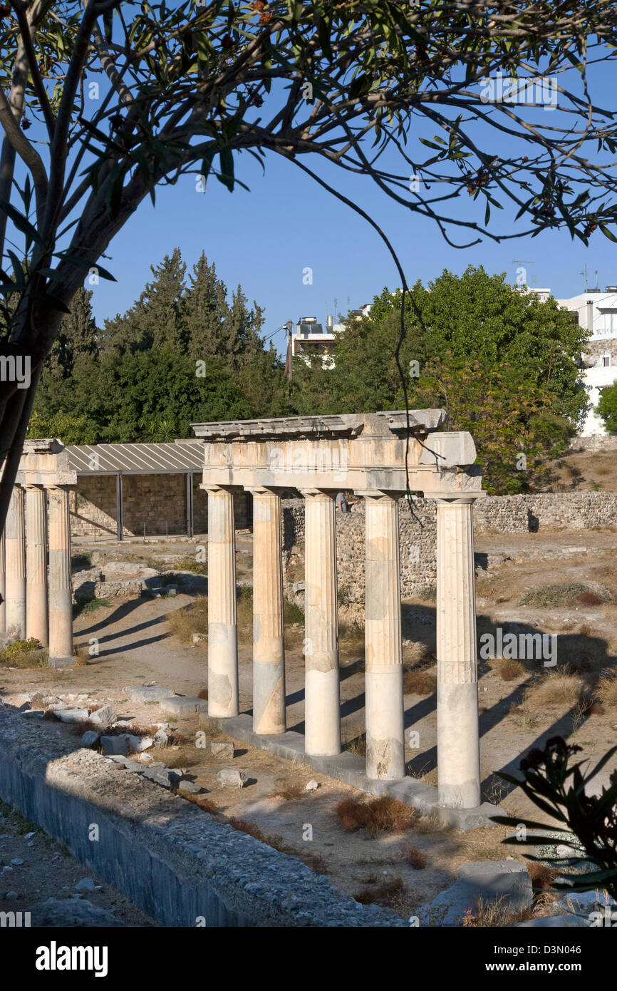 Roman remains in the western archaeological site of Kos Town, on the Greek island of Kos in the dodecanese group Stock Photo