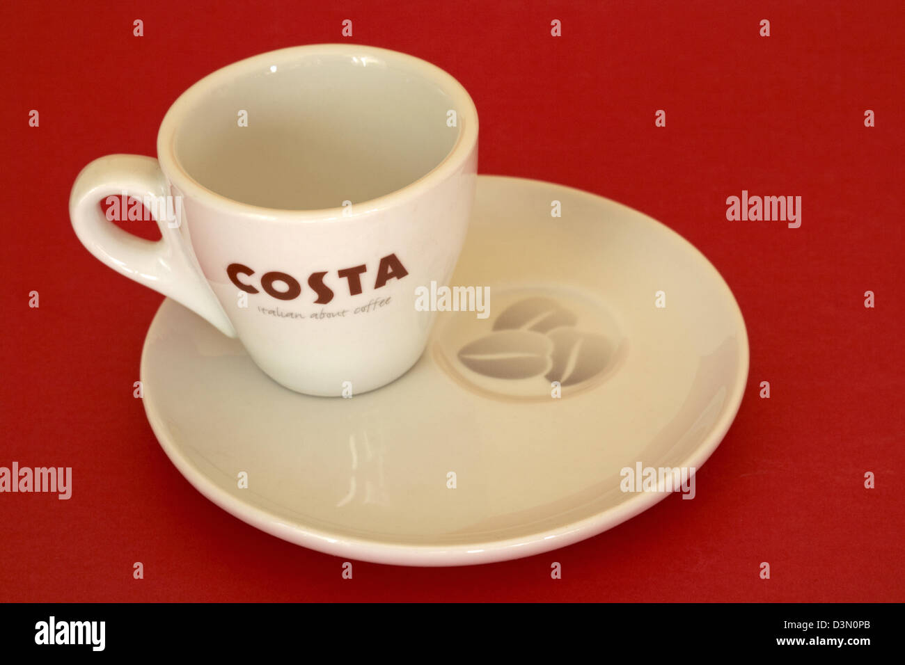 Costa Italian about coffee coffee cup on red background Stock Photo