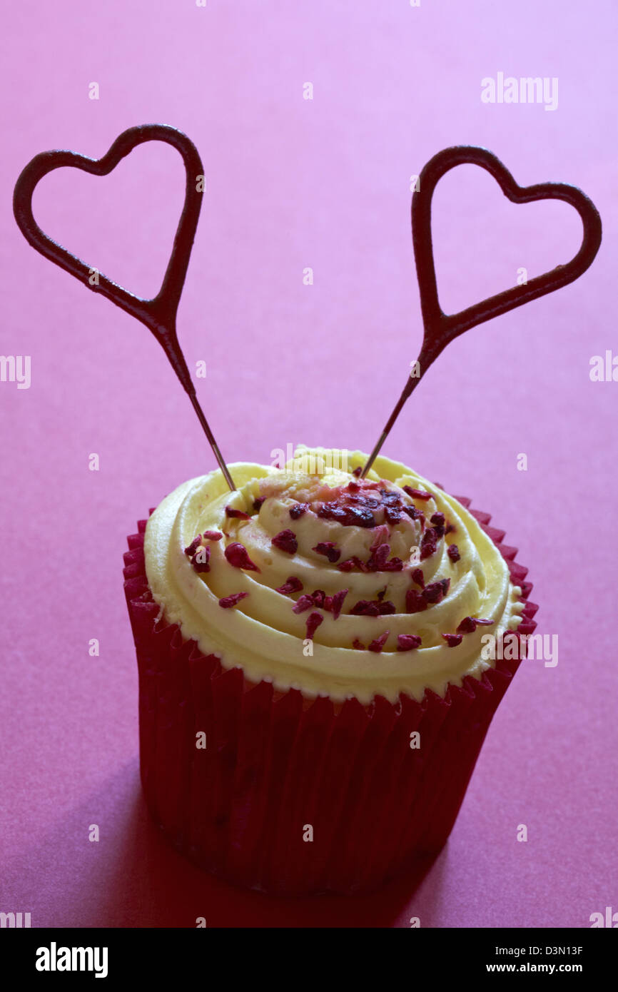 Tesco Finest passionate raspberry cupcake with two heart shaped