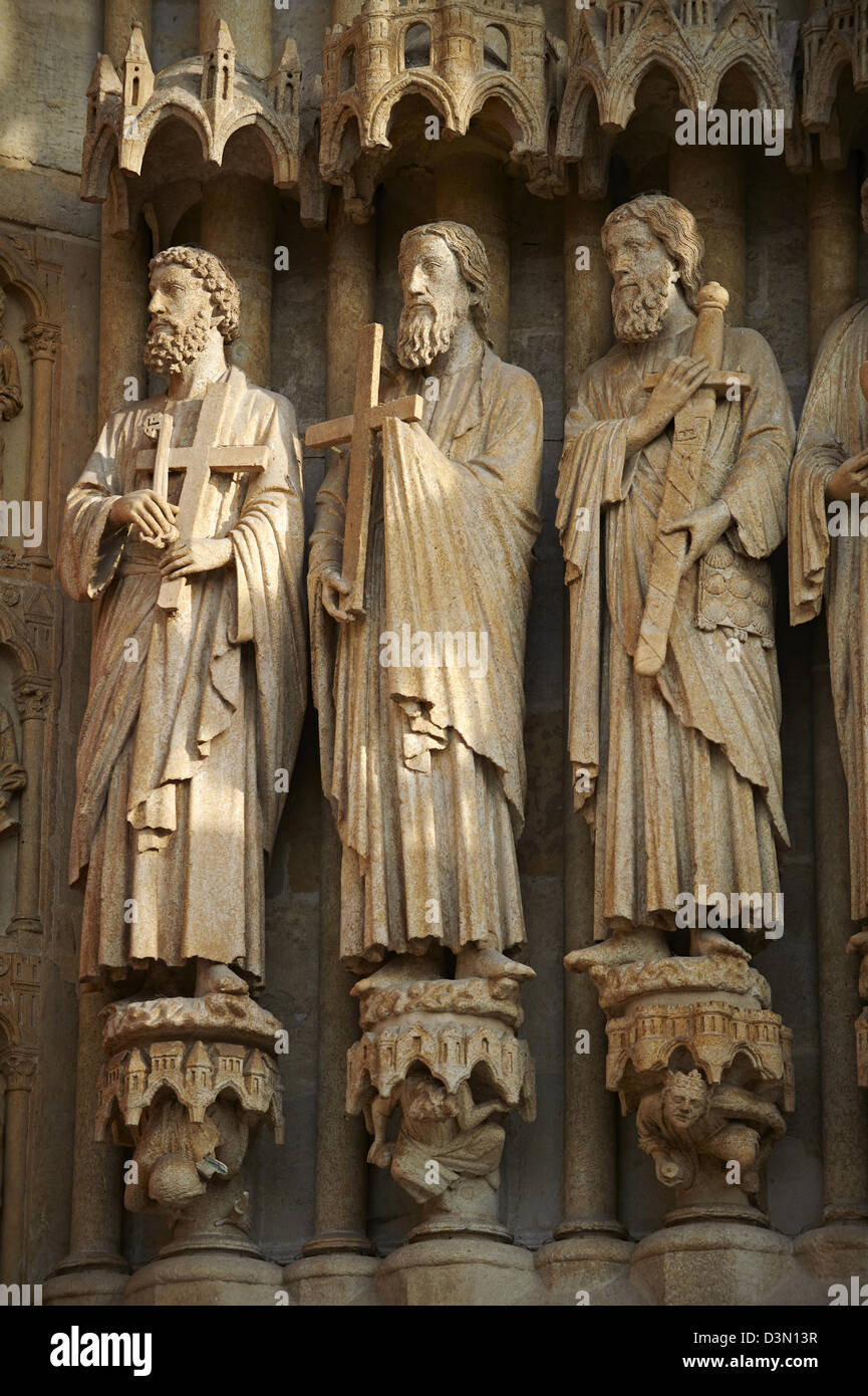 Gothic statues of an array of saints. Gothic Cathedral of NotreDame