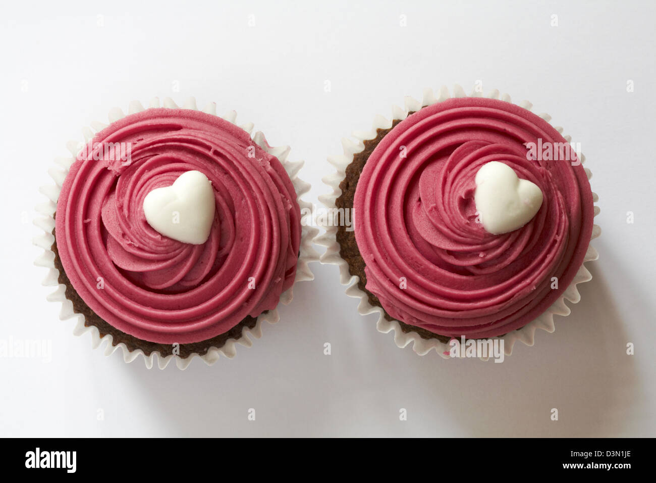 two hello cupcake cupcakes isolated on white background - ideal for Valentines day, Valentine day Stock Photo