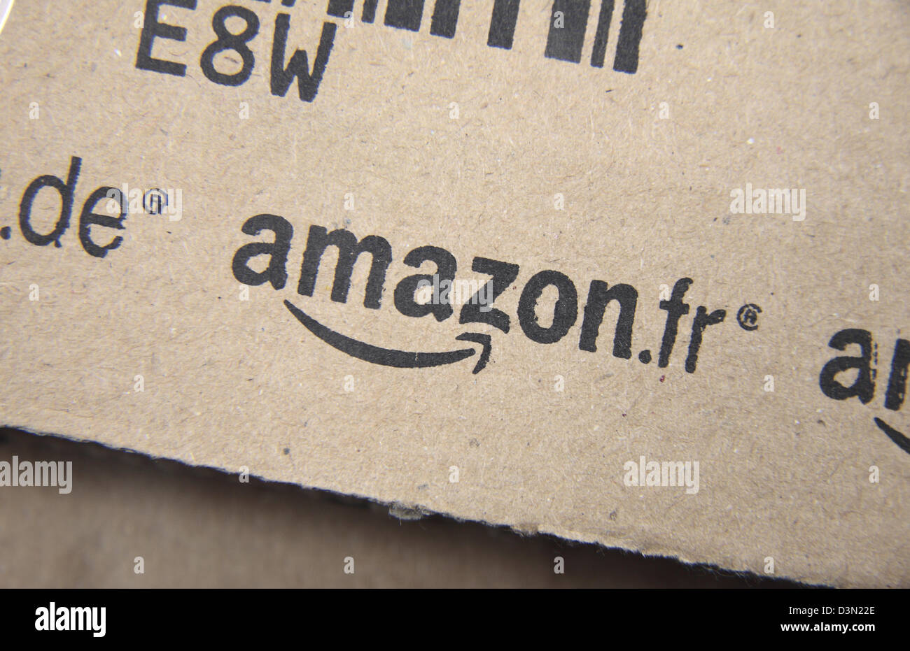 Close up of Amazon packaging used in the UK, focusing on the Amazon.fr ...