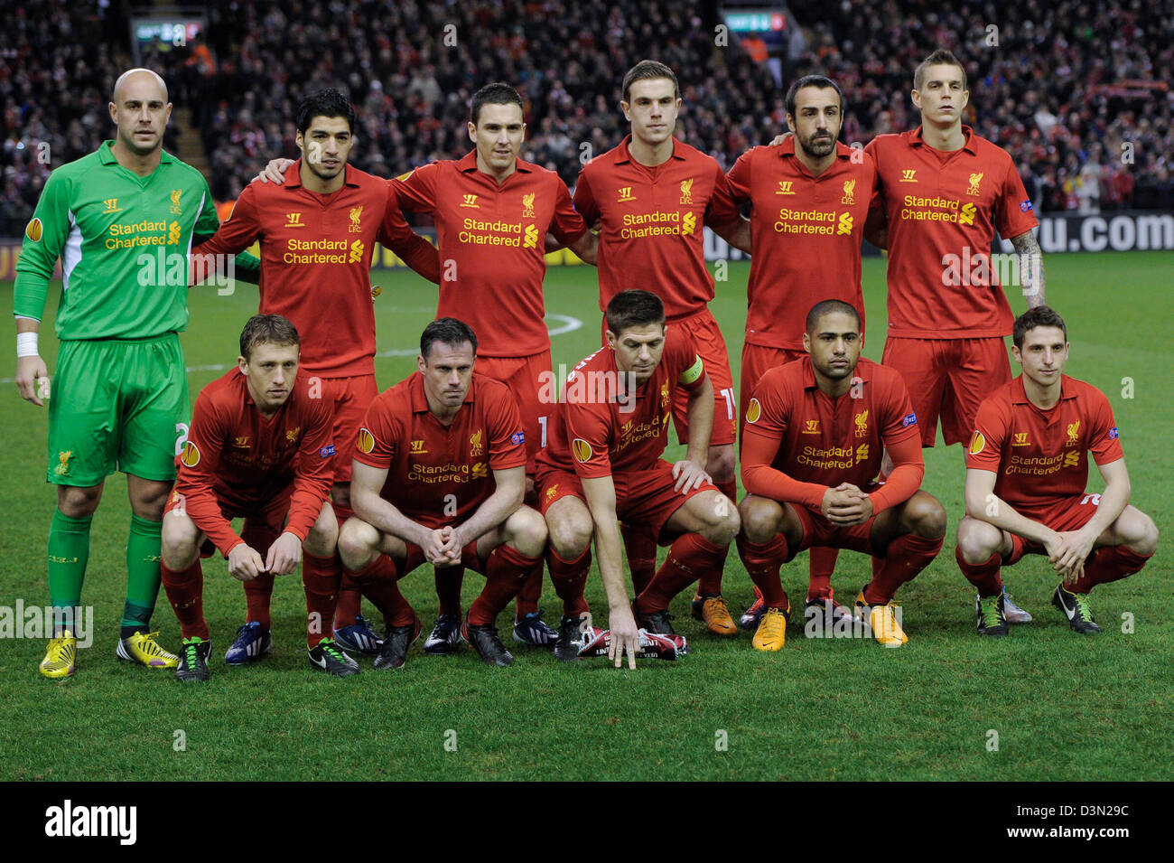 21.02.2013 Liverpool, England. Liverpol Team before kick off in the Europa  League game between Liverpool and Zenit St Petersburg from Anfield.  Liverpool won 3-1 on the night but went out of the