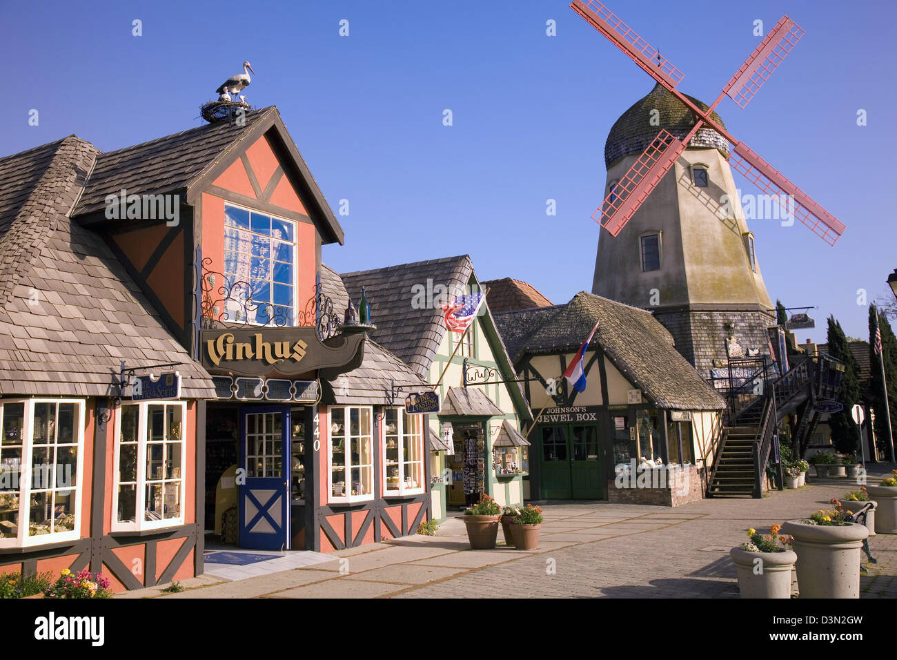 Shops, Solvang, Santa Ynez Valley, California, USA Stock Photo Alamy