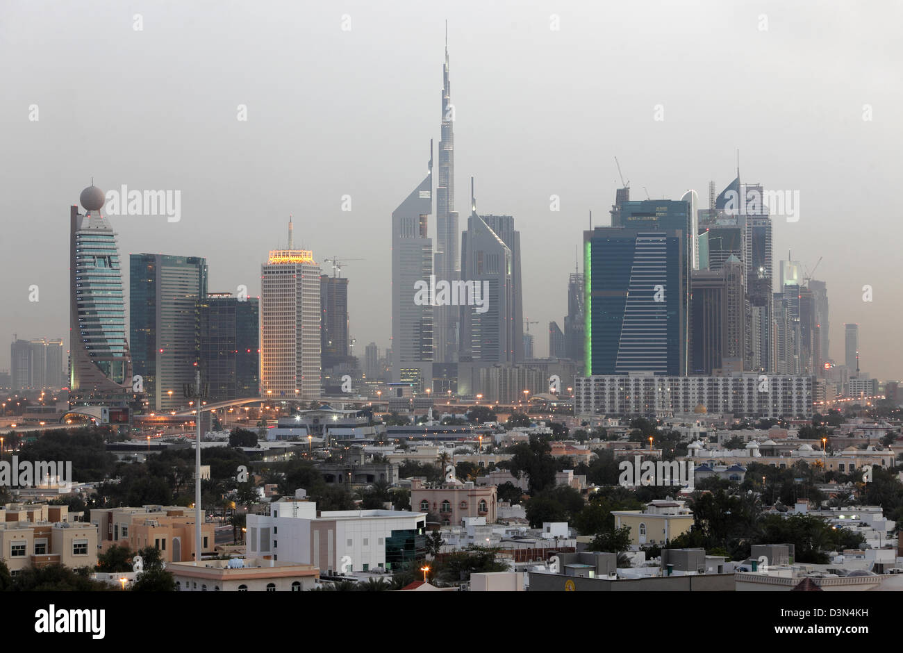 Dubai, United Arab Emirates, city panorama with the Burj Khalifa Stock Photo