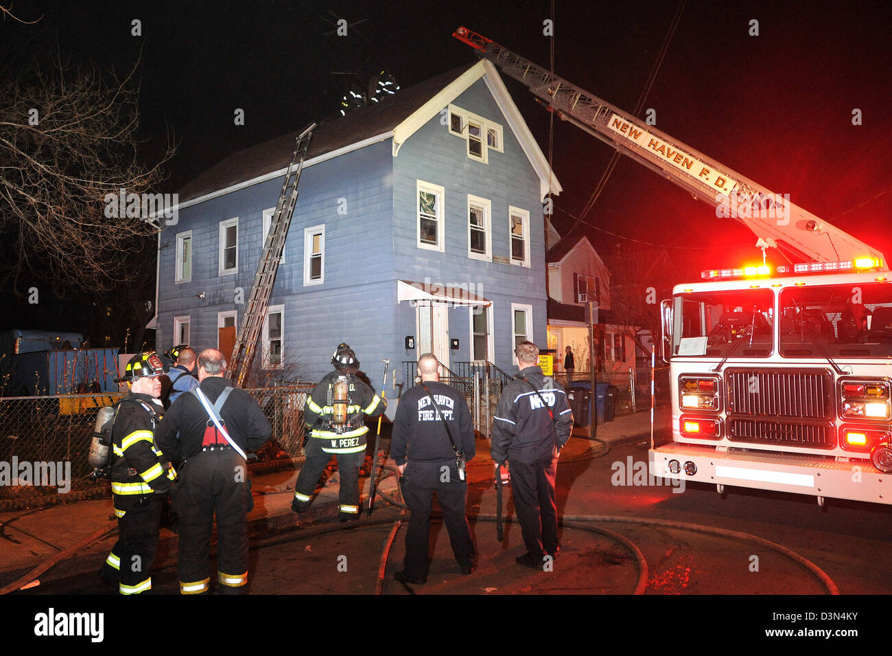 House fire at night in New Haven CT USA Stock Photo Alamy
