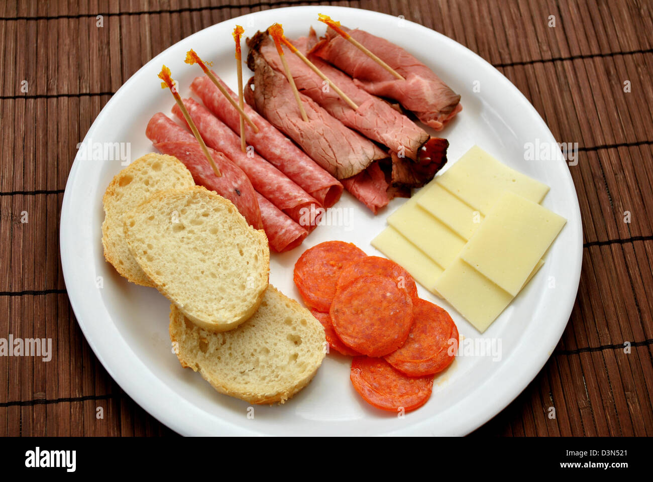 Appetizer of Meat and Cheese Stock Photo