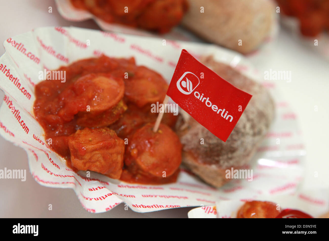 Hamburg, Germany, Werbefaehnchen the airline Air Berlin Currywurst Stock Photo