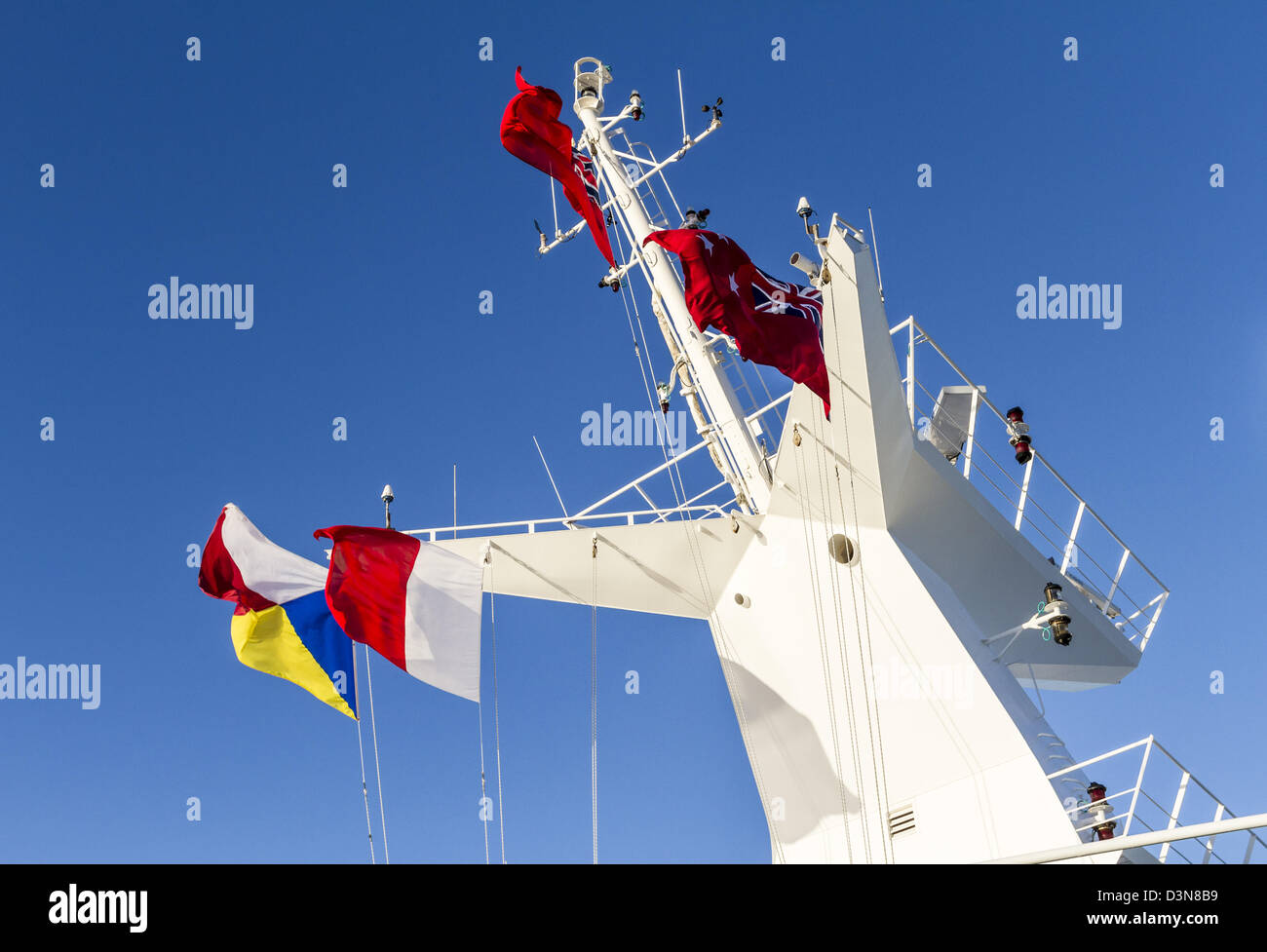 Cruise ship mast and flags Stock Photo Alamy