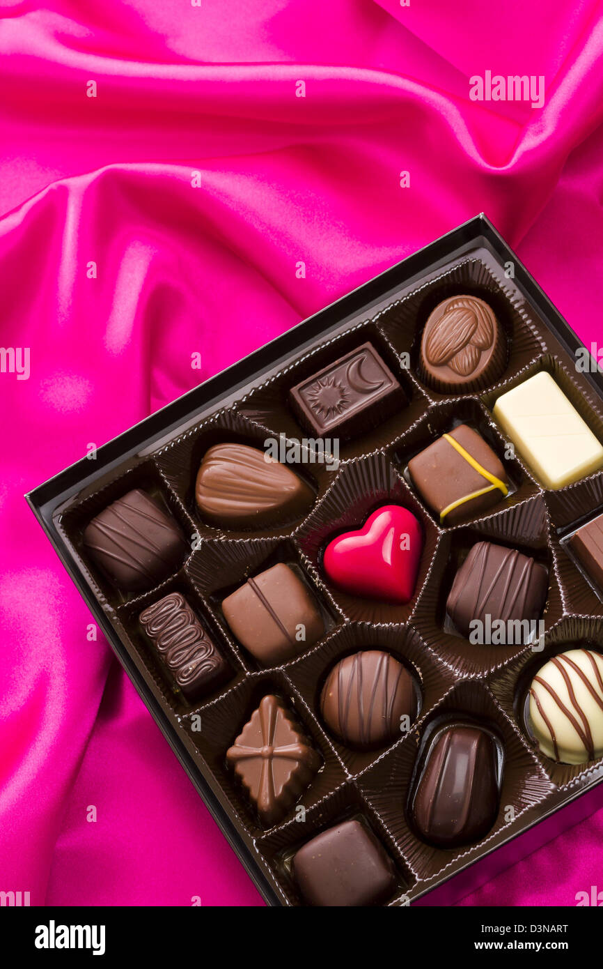 Assorted gourmet chocolate in a box Stock Photo Alamy