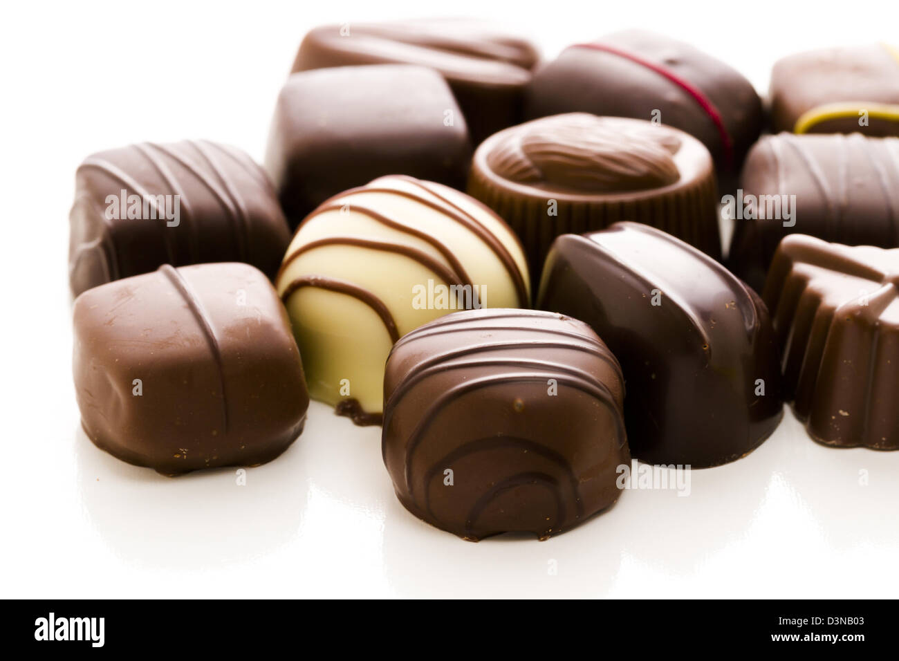 Assorted gourmet chocolate in a box Stock Photo Alamy