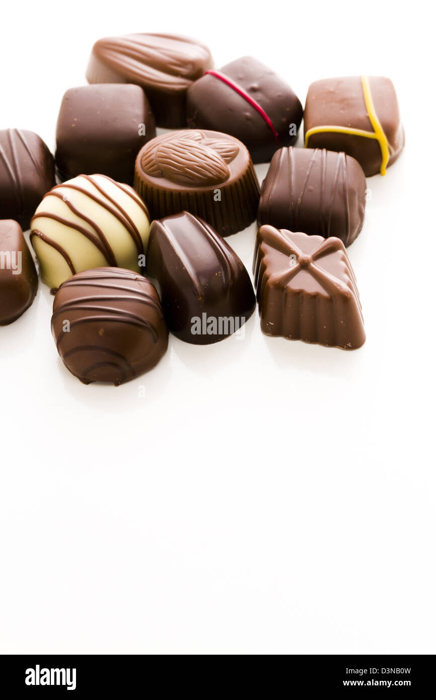 Assorted gourmet chocolate in a box Stock Photo Alamy
