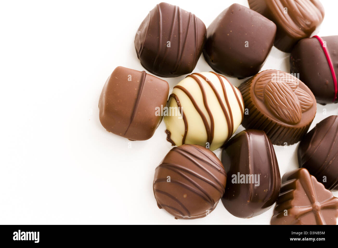 Assorted gourmet chocolate in a box Stock Photo Alamy