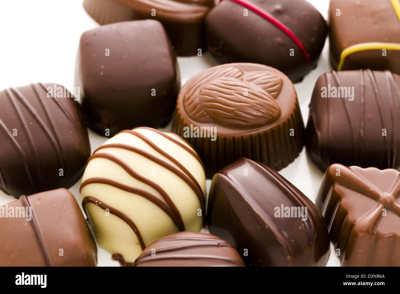 Assorted gourmet chocolate in a box Stock Photo Alamy