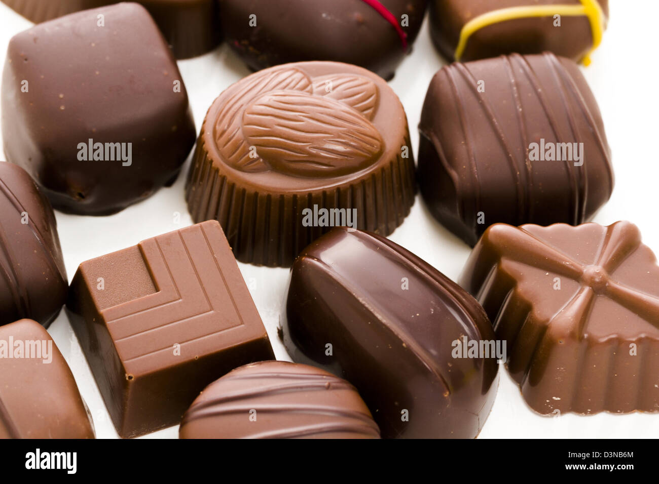 Assorted gourmet chocolate in a box Stock Photo Alamy