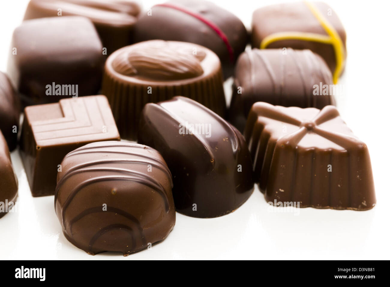 Assorted gourmet chocolate in a box Stock Photo Alamy