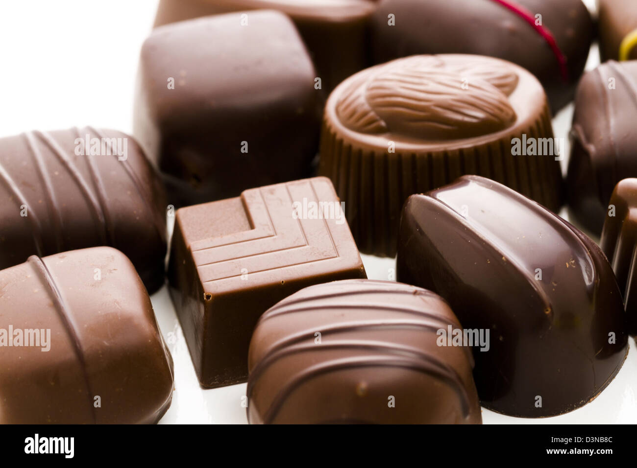 Assorted gourmet chocolate in a box Stock Photo Alamy