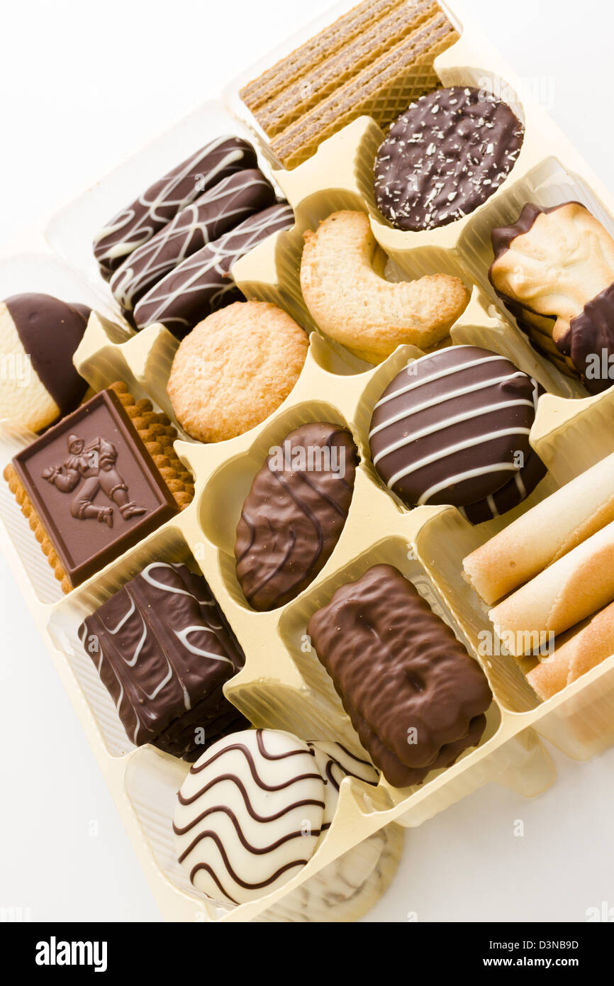 Assorted European cookies covered in Belgian chocolate Stock Photo - Alamy