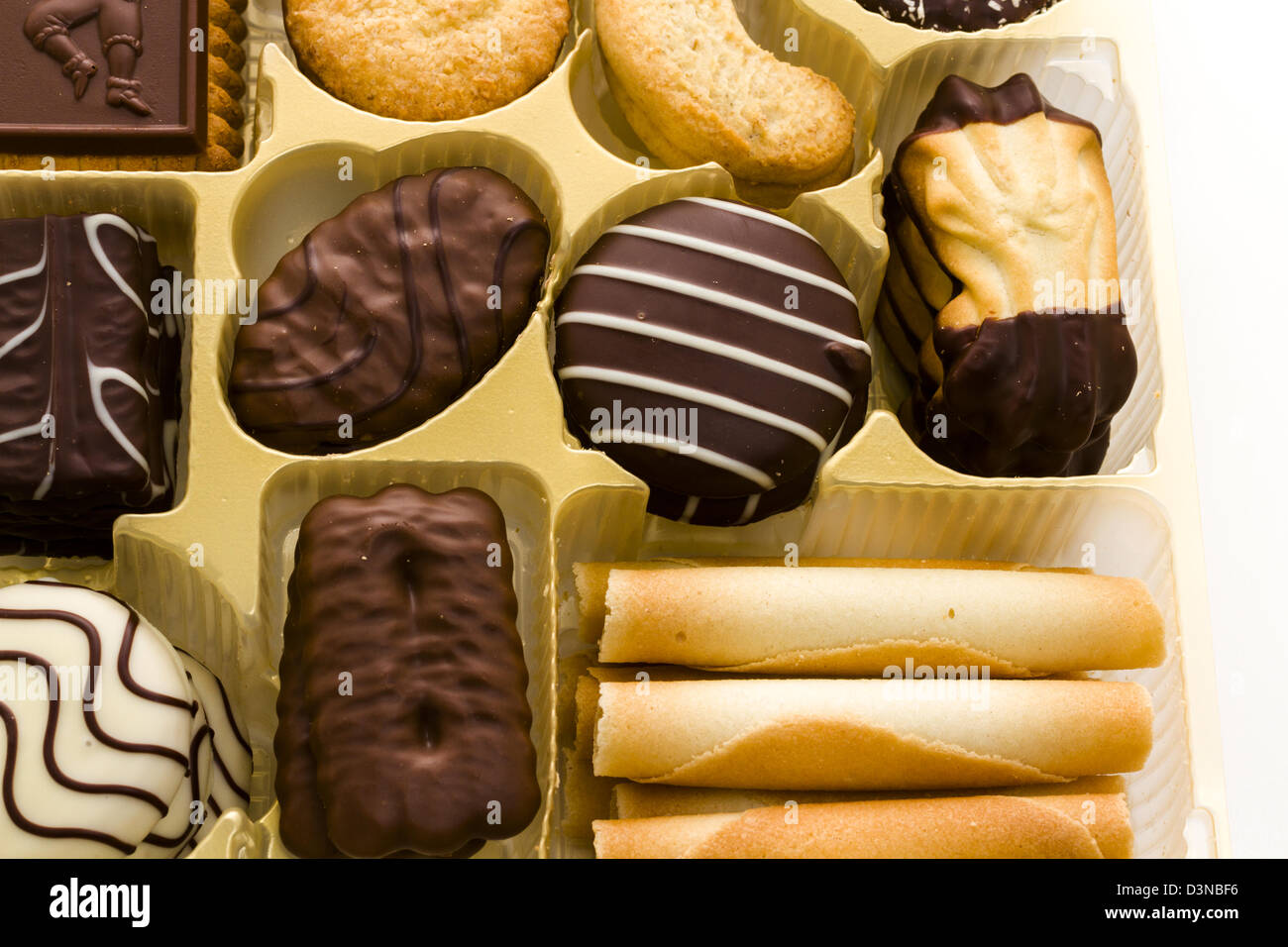 Assorted European cookies covered in Belgian chocolate Stock Photo Alamy