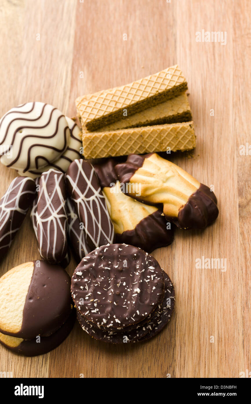 Assorted European cookies covered in Belgian chocolate Stock Photo Alamy