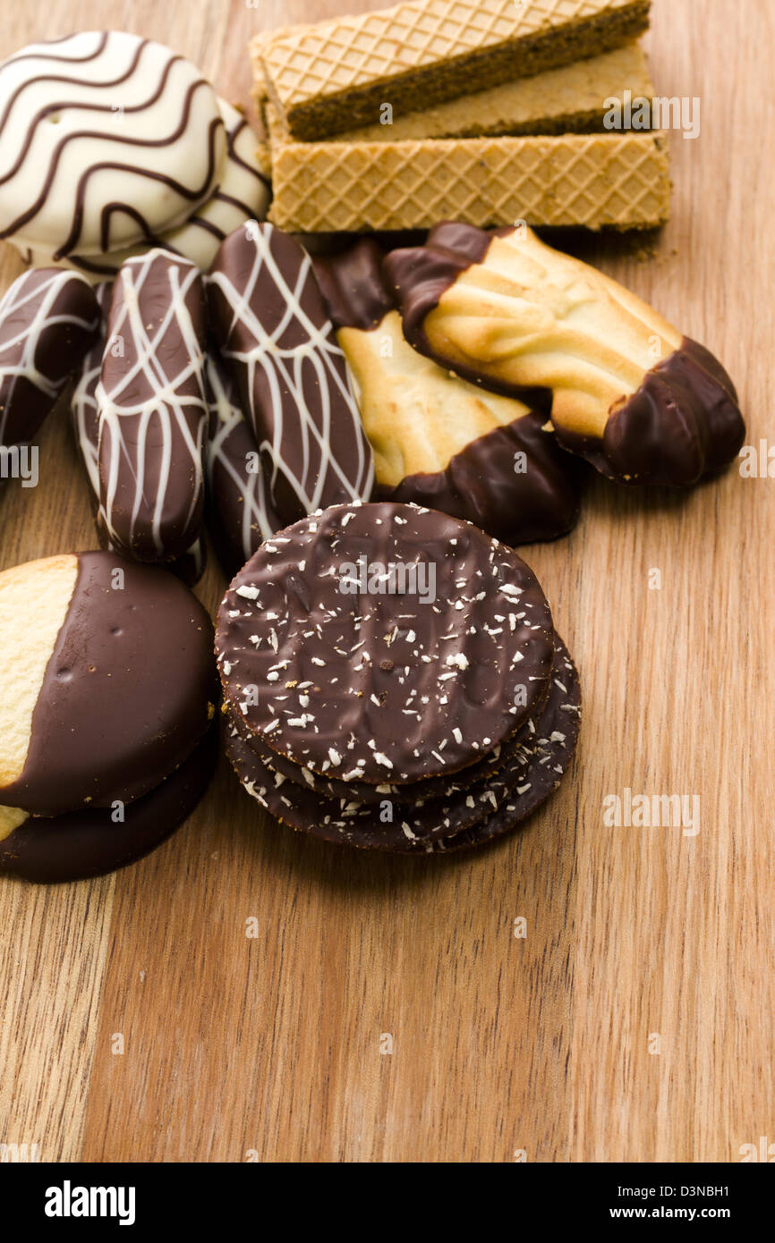 Assorted European cookies covered in Belgian chocolate Stock Photo Alamy