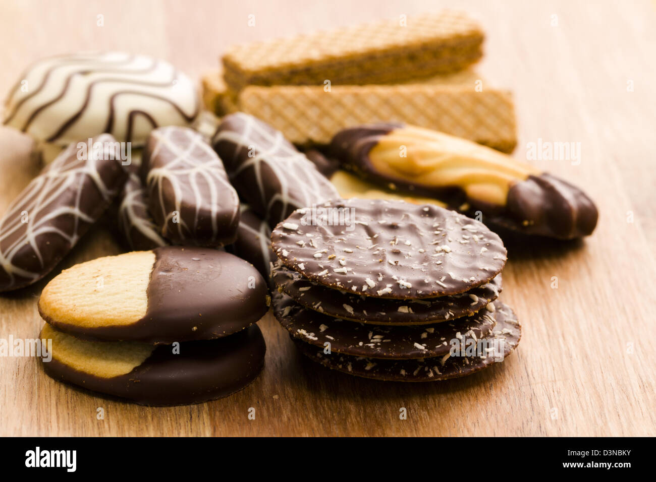 Assorted European cookies covered in Belgian chocolate Stock Photo Alamy