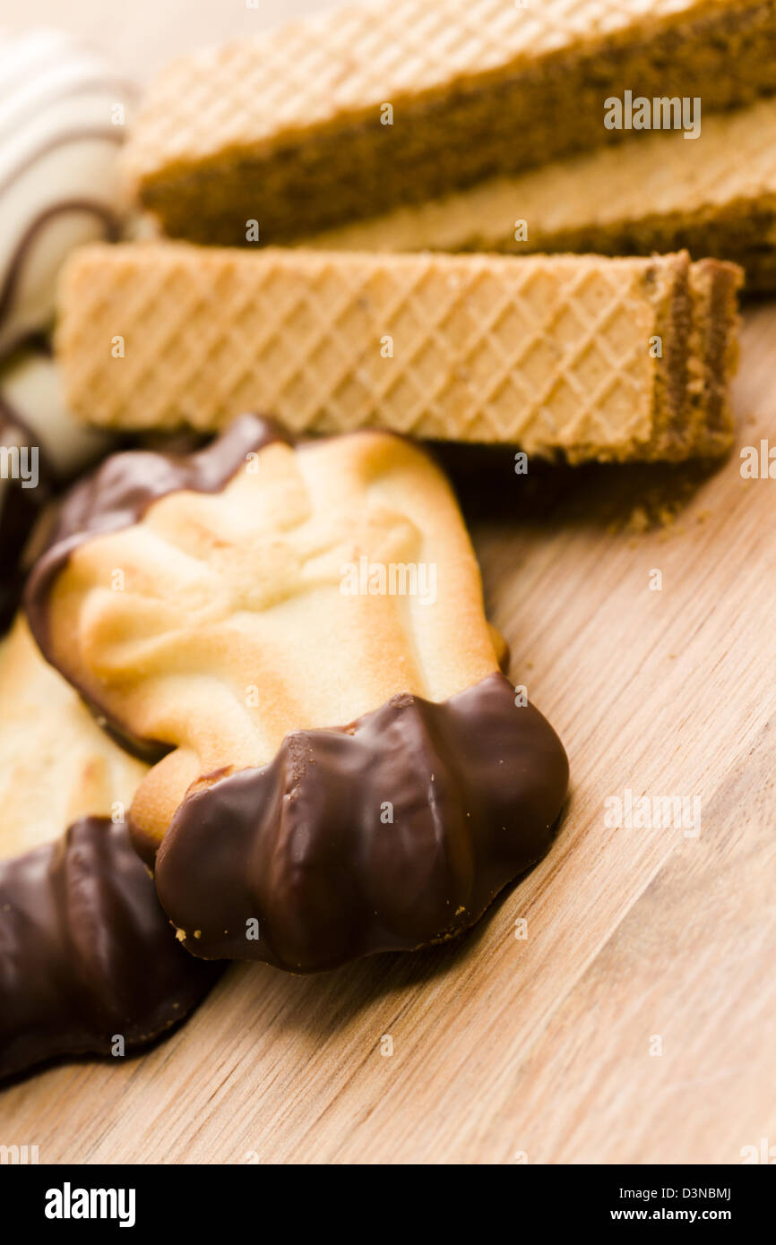 Assorted European cookies covered in Belgian chocolate Stock Photo Alamy