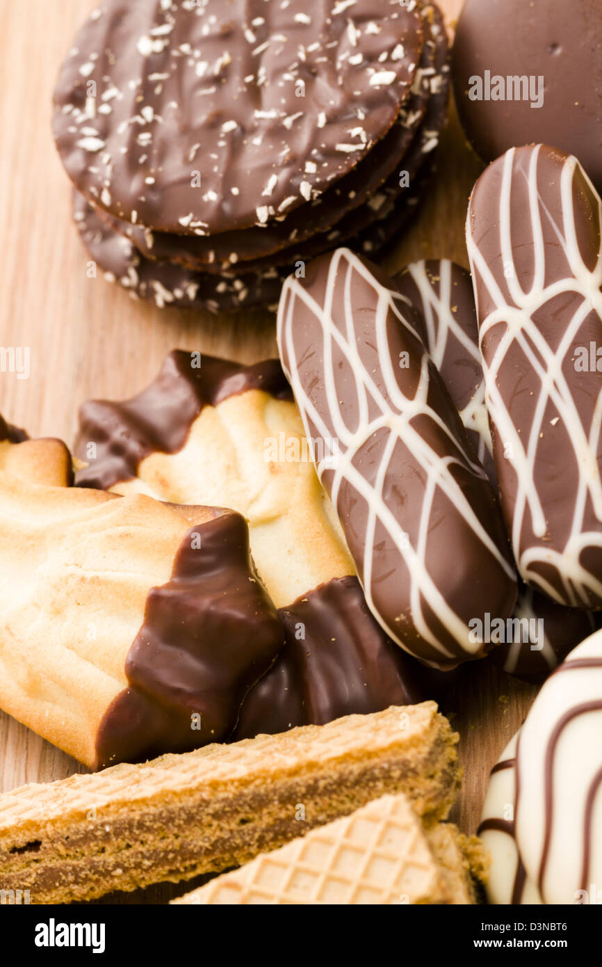 Assorted European cookies covered in Belgian chocolate Stock Photo Alamy