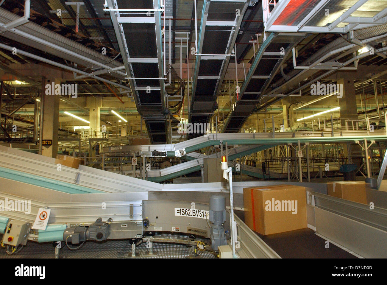Parcel conveyor belts pictured in the freight centre of the American
