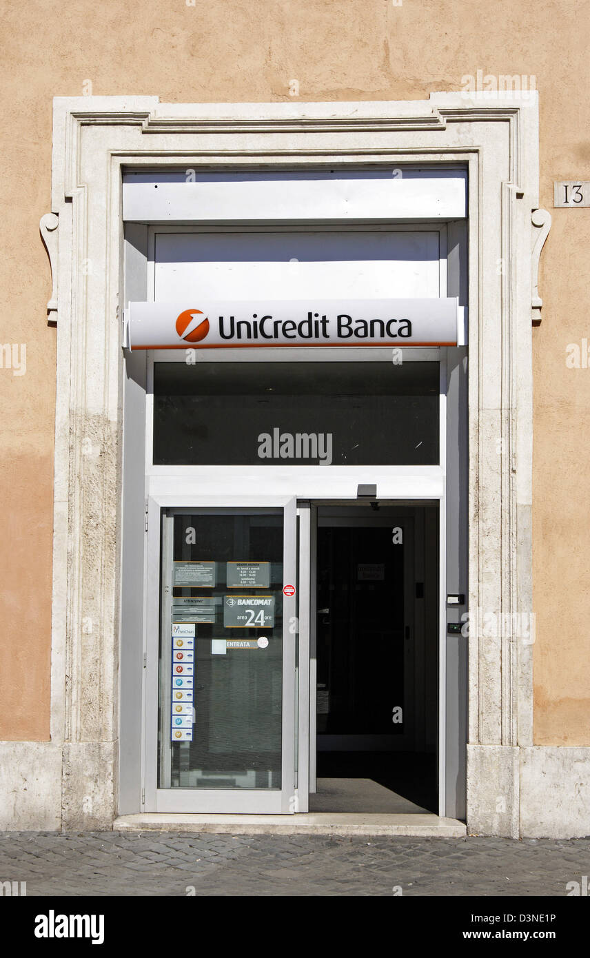 The picture shows the entrance of a branch of the Italian bank ...