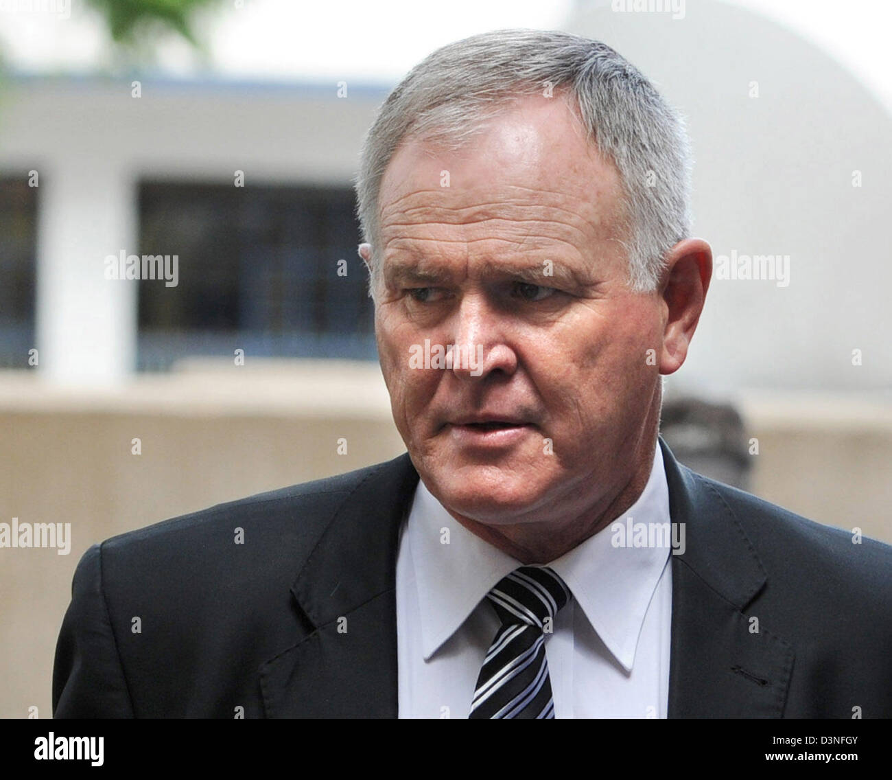 Pretoria, South Africa. February 21, 2013.Oscar Pistorius's legal representative, Advocate Barry Roux, heads back into the the Pretoria Magistrate Court for Pistorius's bail hearing . Oscar Pistorius, who has been charged with the murder after he allegedly shot dead his girlfriend Reeva Steenkamp at his home in Silver Woods last Thursday, is appearing in court today for his bail hearing. Photo by Gallo Images /Foto24 / Felix Dlangamandla/Alamy Live News Stock Photo