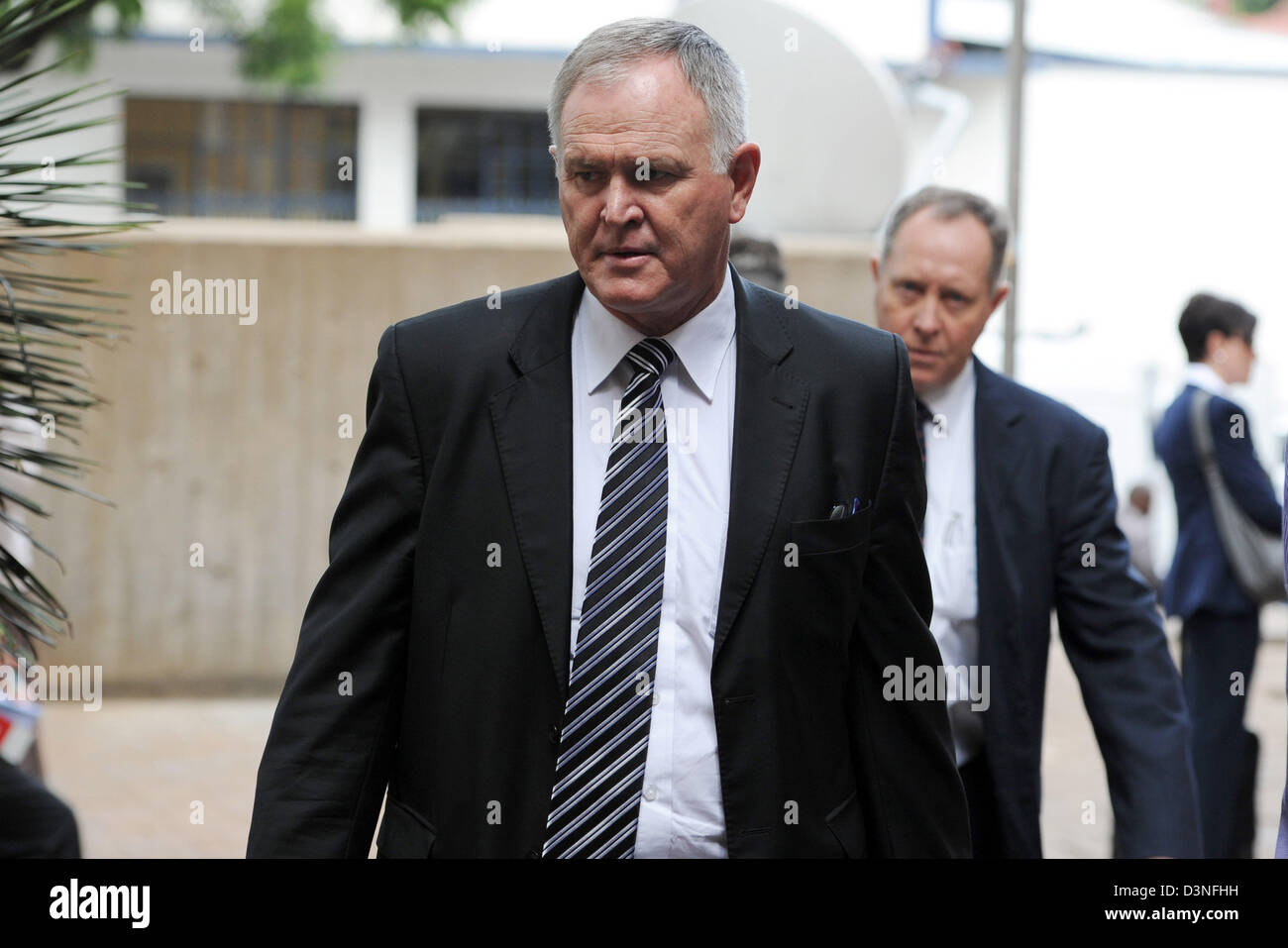 Pretoria, South Africa. February 21, 2013.Oscar Pistorius's legal representative, Advocate Barry Roux, heads back into the the Pretoria Magistrate Court for Pistorius's bail hearing . Oscar Pistorius, who has been charged with the murder after he allegedly shot dead his girlfriend Reeva Steenkamp at his home in Silver Woods last Thursday, is appearing in court today for his bail hearing. Photo by Gallo Images /Foto24 / Felix Dlangamandla/Alamy Live News Stock Photo