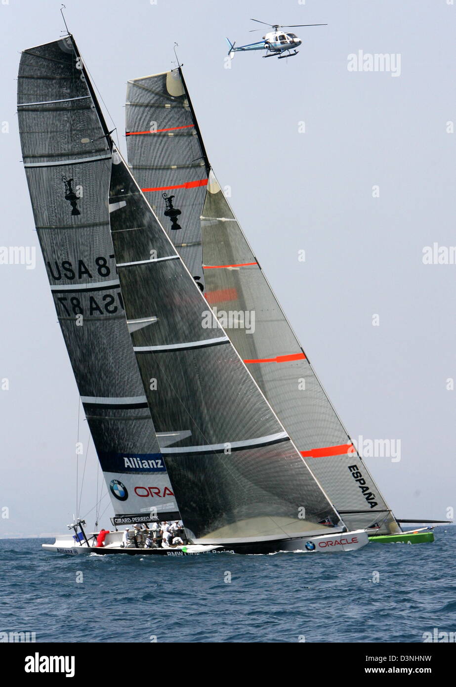 The yacht of the US-American BMW Oracle Team is pictured during the Louis  Vuitton Cup regatta forming part of the America's Cup,Valencia, Spain, 23  April 2007. Once more no regatta could be