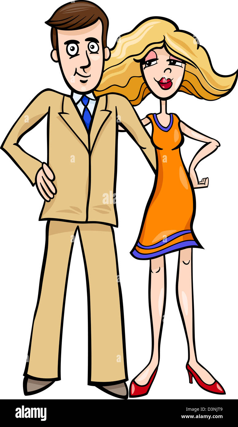 Cartoon Illustration of Pretty Woman and Handsome Man Cute Couple Stock ...