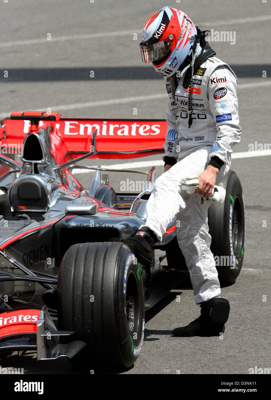 Finnish Formula One pilot Kimi Raikkonen reacts after his car broke down  during the first practice session in Monte Carlo, Monaco, Thursday, 25 May  2006. The Monaco Grand Prix will take place