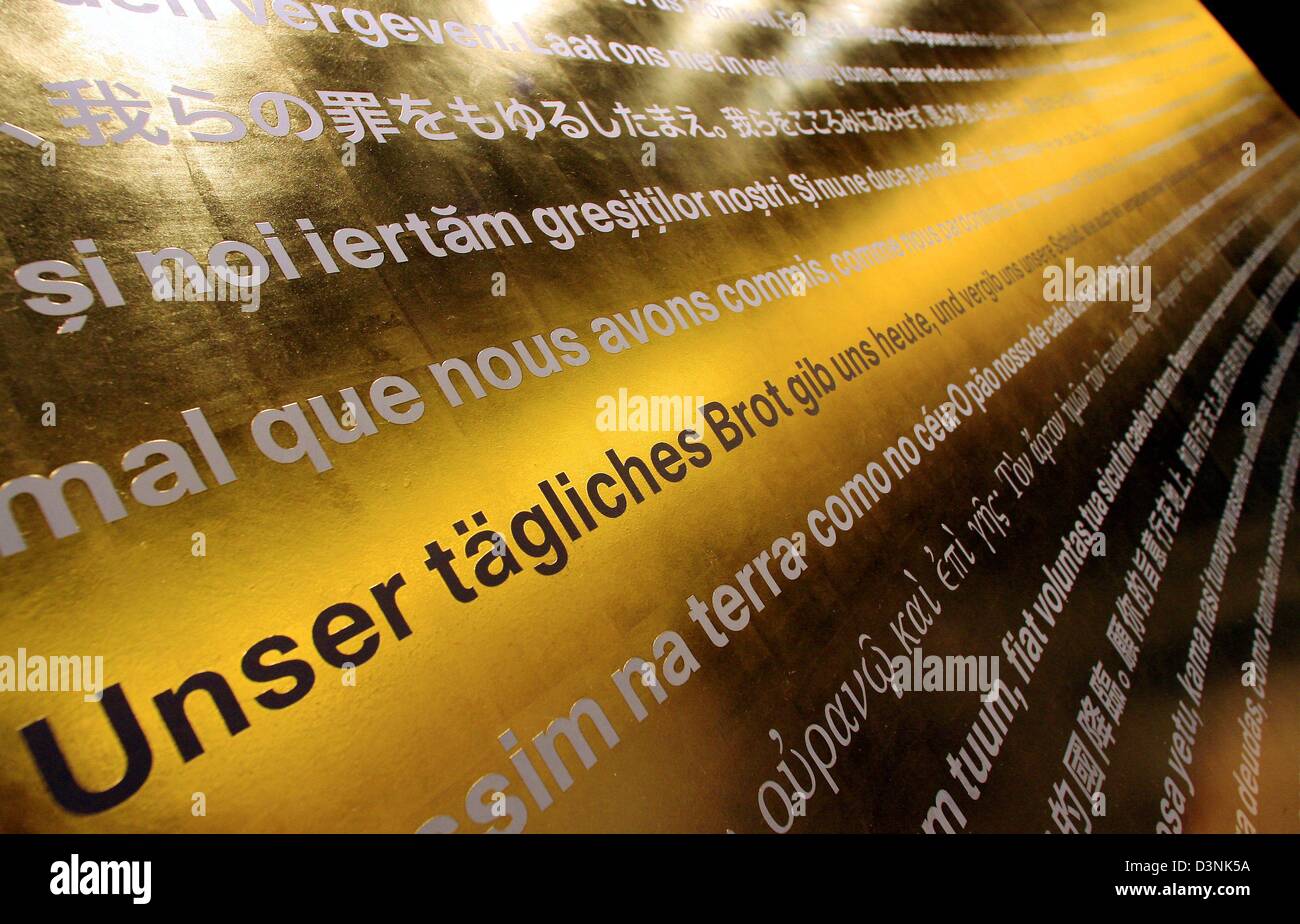 The Our Father prayer is written in many languages at the wall of the chapel in the Olympic stadium of Berlin, Germany, Friday, 26 May 2006. The venue hosting the FIFA World Cup 2006 final is ready for the tournament. It will be handed over to the FIFA technical on Monday, 29 May. The first FIFA World Cup 2006 match in Berlin will be Brazil vs Croatia on 13 June. Photo: Steffen Kug Stock Photo