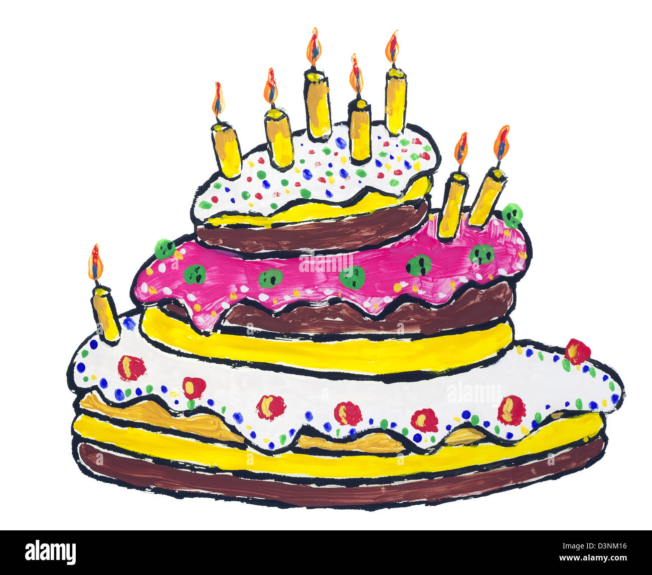 Big Birthday Cake With Burning Candles Abstract Isolated Children Stock Photo Alamy