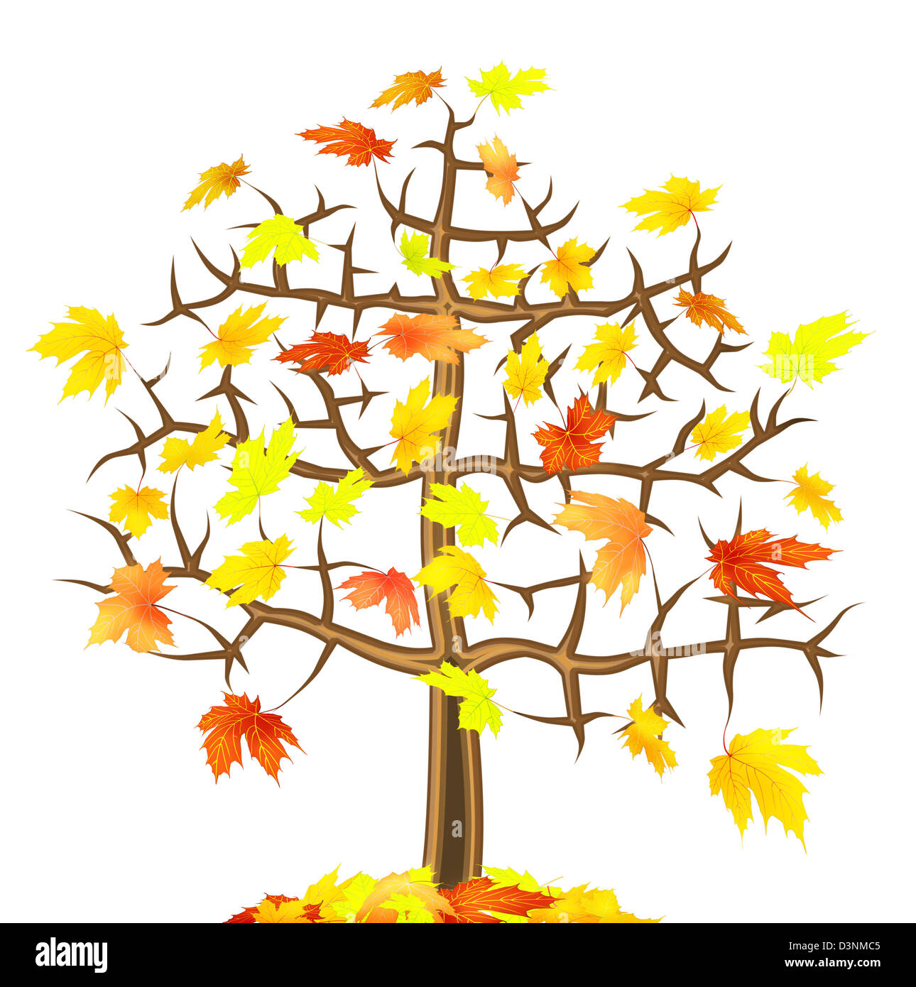 Lonely isolated abstract maple autumn tree illustration Stock Photo - Alamy