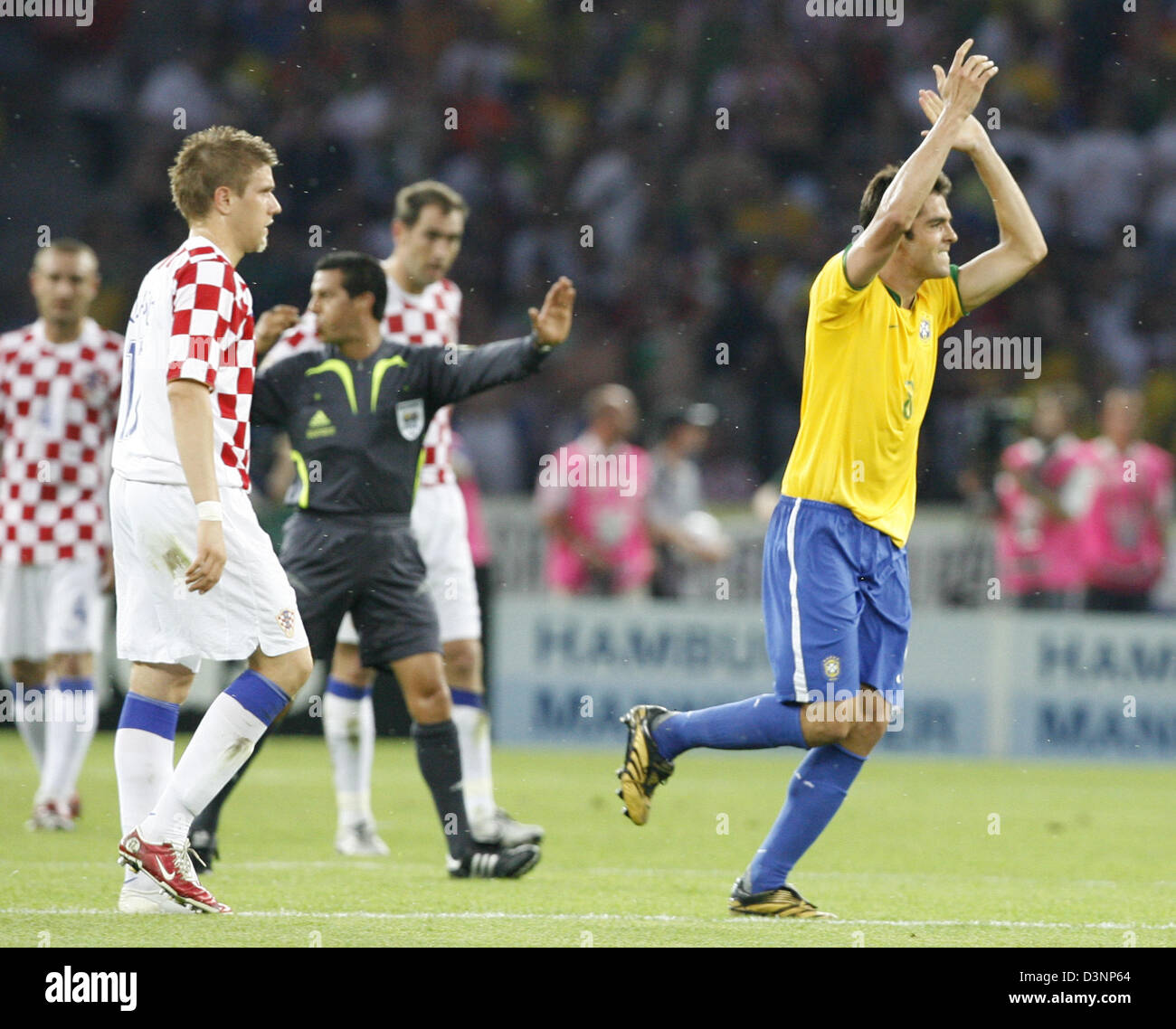 Brazilian Kaka (R) celebrates after scoring the 1-0 lead while Croatia ...
