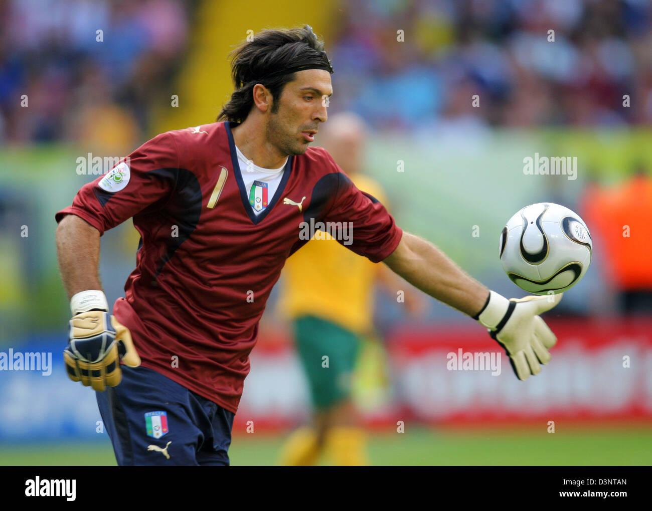 Italian goalkeeper Gianluigi Buffon of Juventus Turin kicks the ball