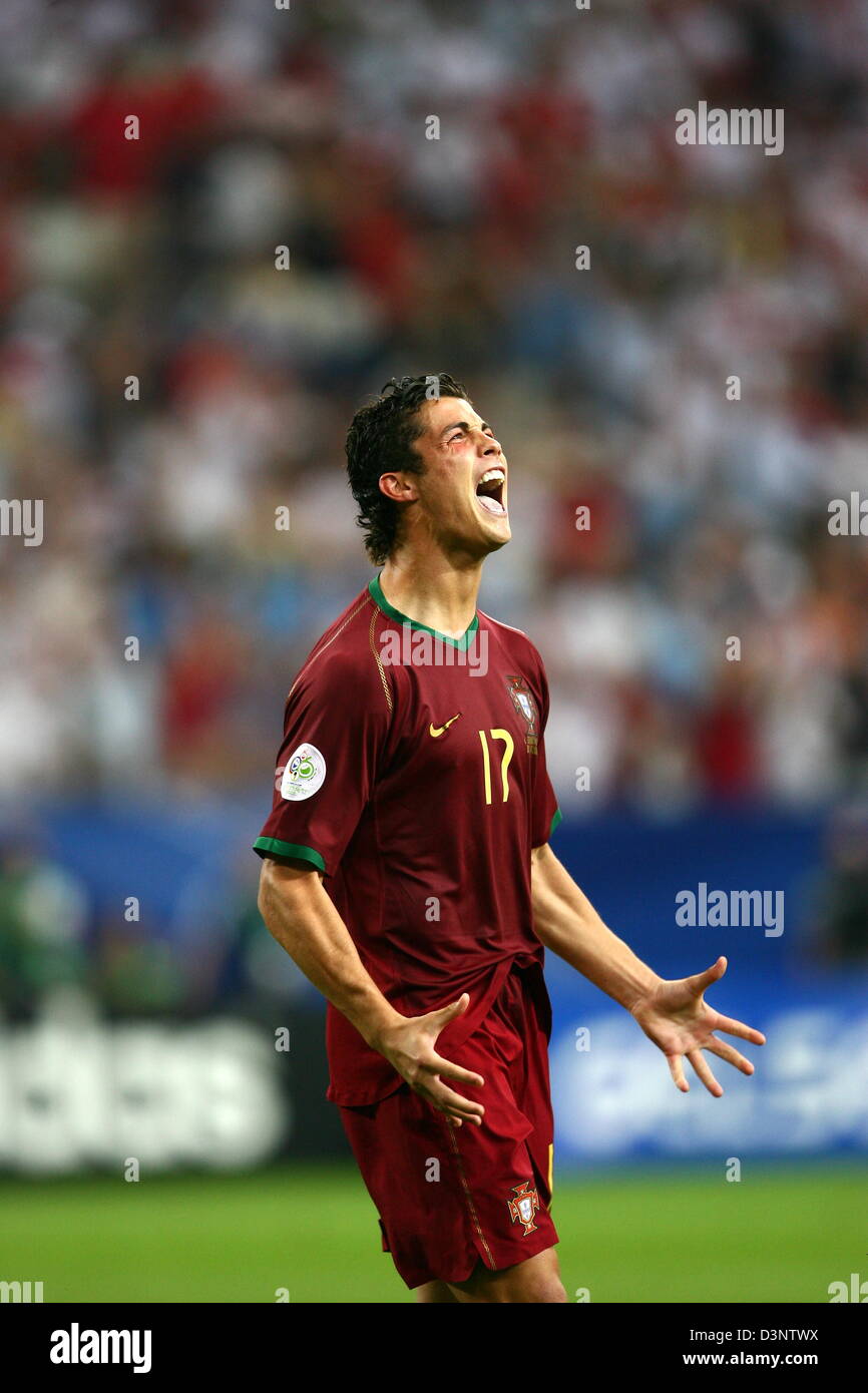 Cristiano Ronaldo from Portugal celebrates after scoring during penalty shoot-out of the 2006 FIFA World Cup Quarter-finals match England vs Portugal in Gelsenkirchen, Germany, Saturday 01 July, 2006. Portugal defeated England 3-1 on PSO. DPA/ACHIM SCHEIDEMANN +++ Mobile Services OUT +++ Please refer to FIFA's terms and conditions +++(c) dpa - Bildfunk+++ Stock Photo
