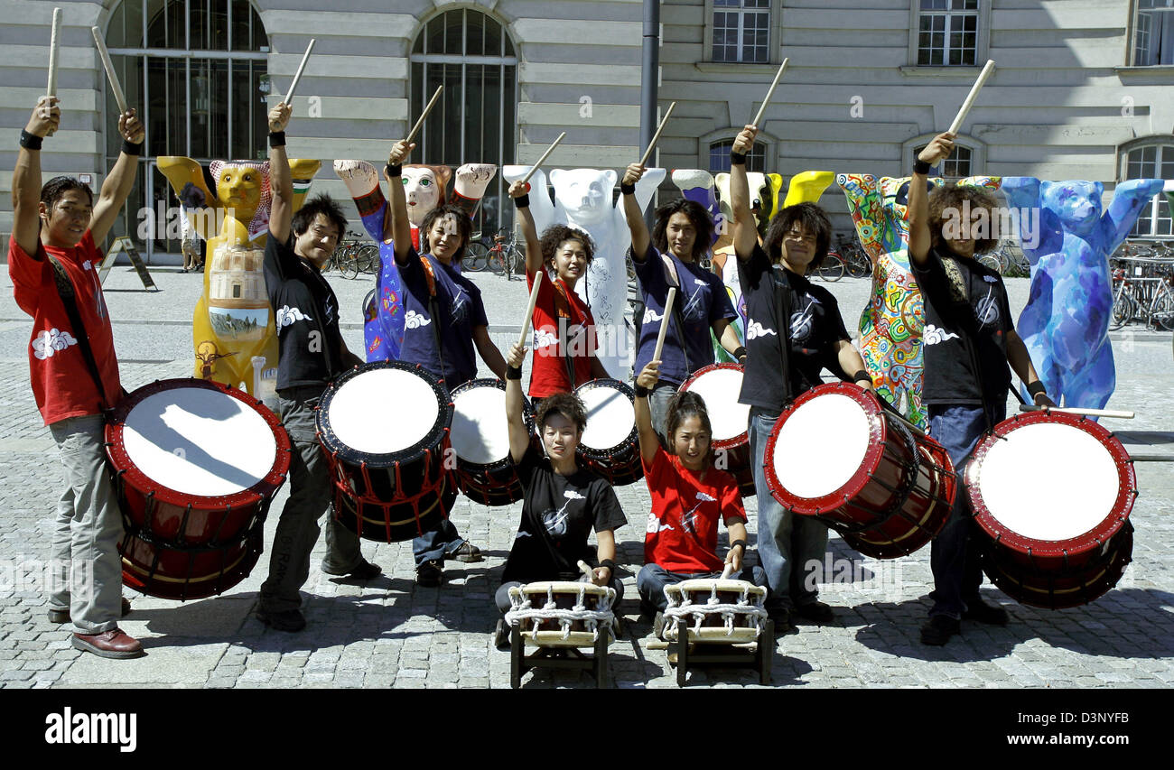 The group 'Yamato The Drummers of Japan' poses at Bebelplatzsquare in Berlin, Germany