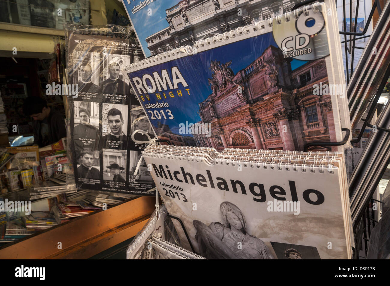 Calendars for sale in a shop in Rome Italy Stock Photo