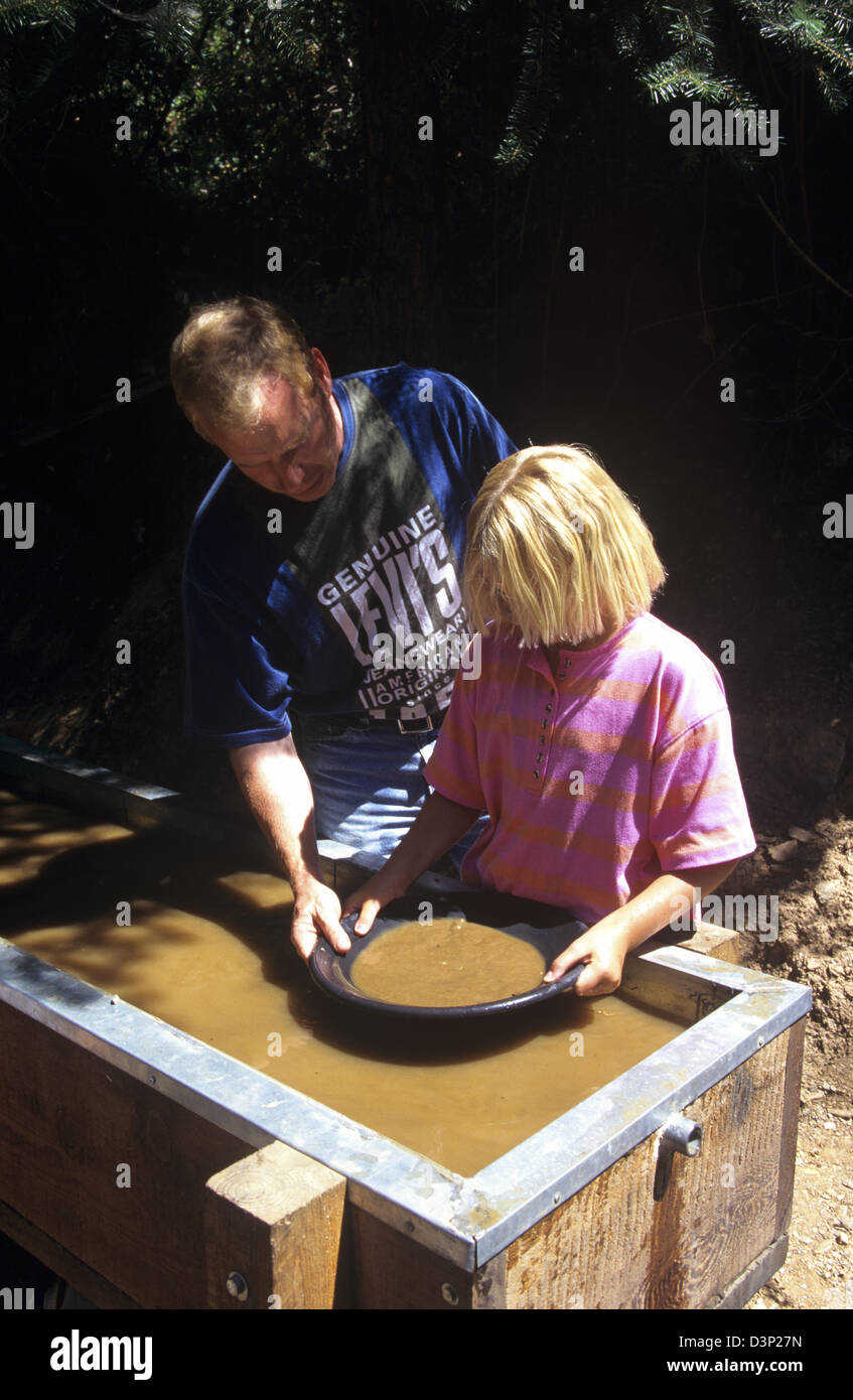 Gold panning at Placerville's Gold Bug Mine, California, USA Stock